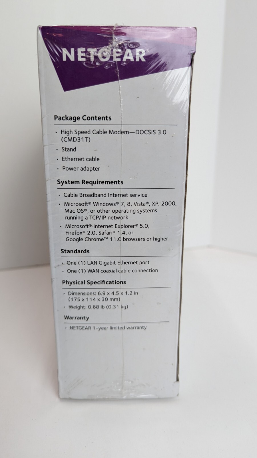 NETGEAR CMD31T-100NAS 153.6 Mbps High Speed Cable Modem DOCSIS 3.0