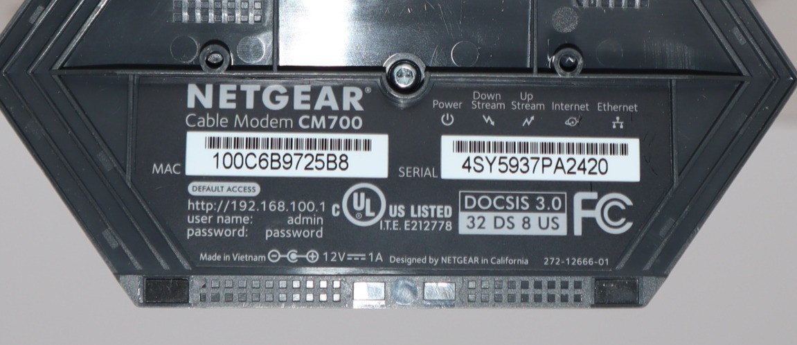 Netgear CM700 Cable Modem Wired High Speed 800Mbps DOCSIS 3.0 Ethernet Port