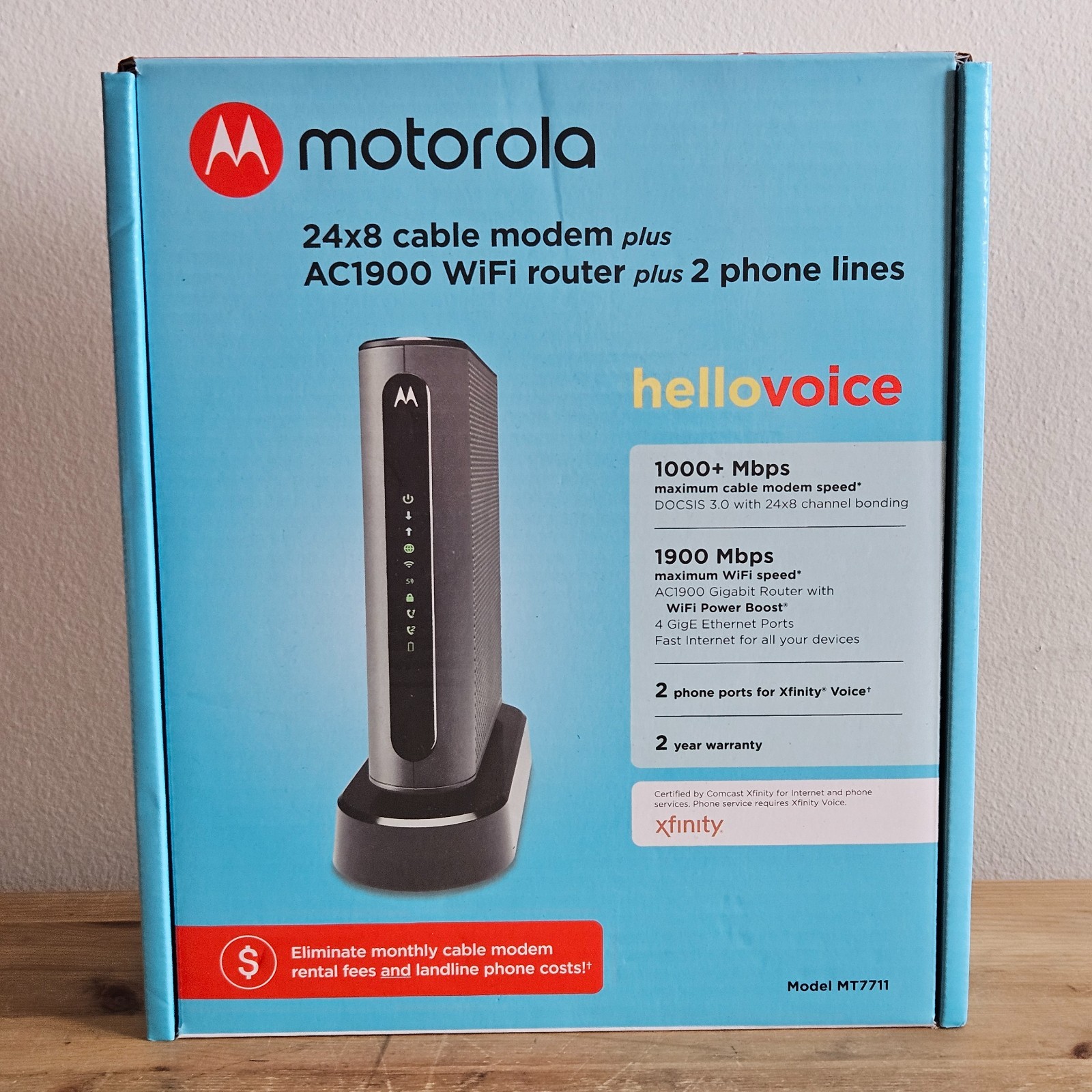 Motorola MT7711 24X8 Cable Modem and AC1900 Dual Band Wi-Fi Gigabit Router USED