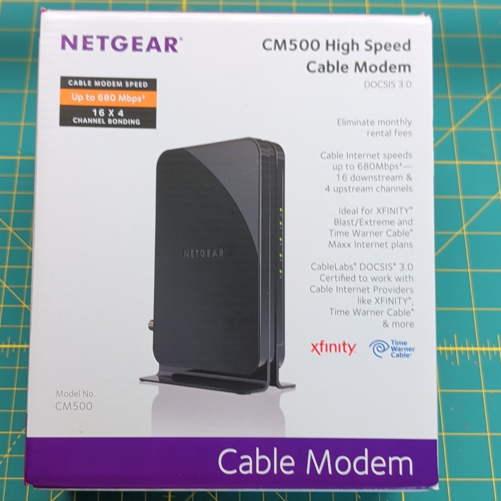 NIB NETGEAR CM500 Cable Modem (CM500100NAS) 680 Mbps with Power & Ethernet Cord