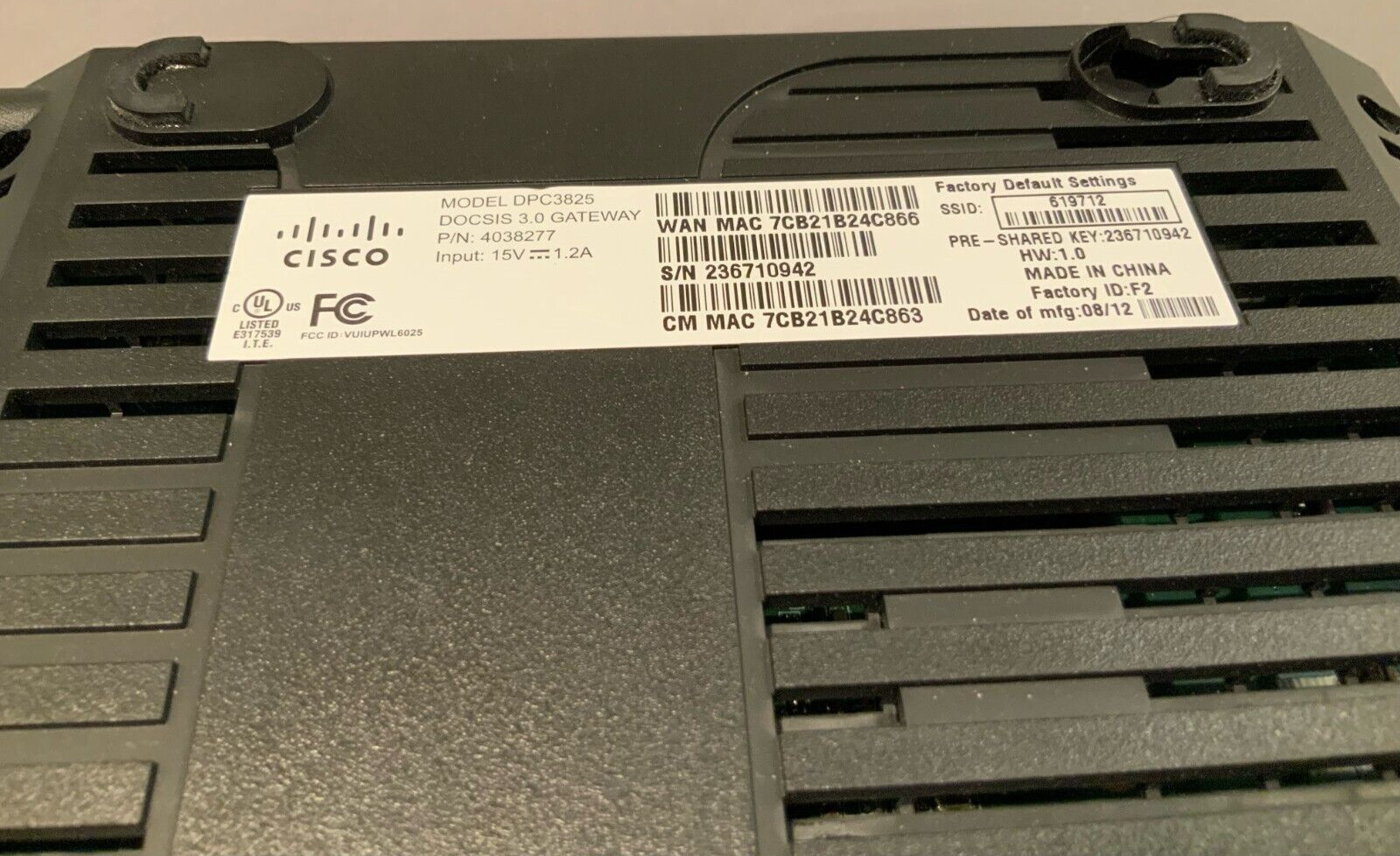CISCO – DPC3825 – DOCSIS 3.0 Modem Wi-Fi Router – UNIT ONLY – Free Shipping