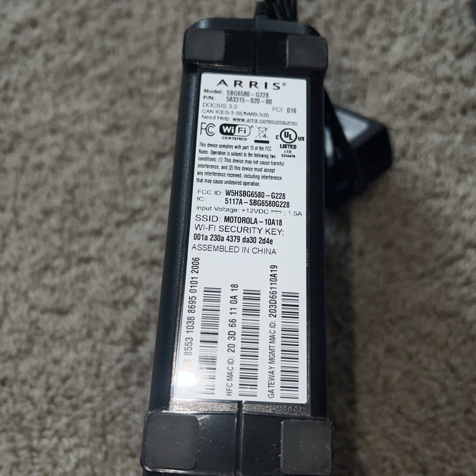 4C ARRIS SURFboard SBG6580-2 DOCSIS 3.0 Cable Modem/ Wi-Fi N600 N300 2.4Ghz N300
