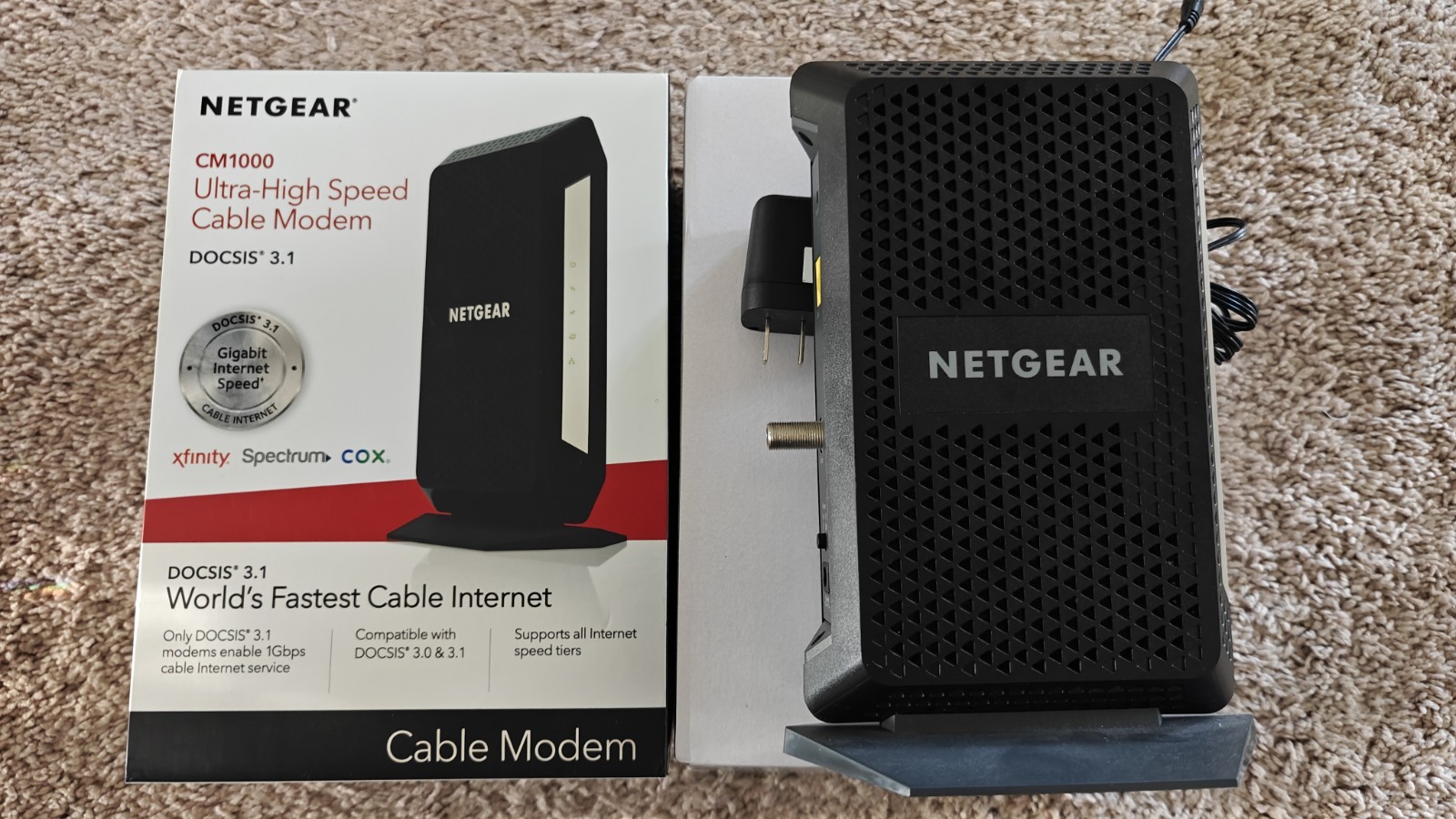 NETGEAR Cable Modem CM1000v2 DOCSIS 3.1 Nighthawk w/ AC Adapter – Tested