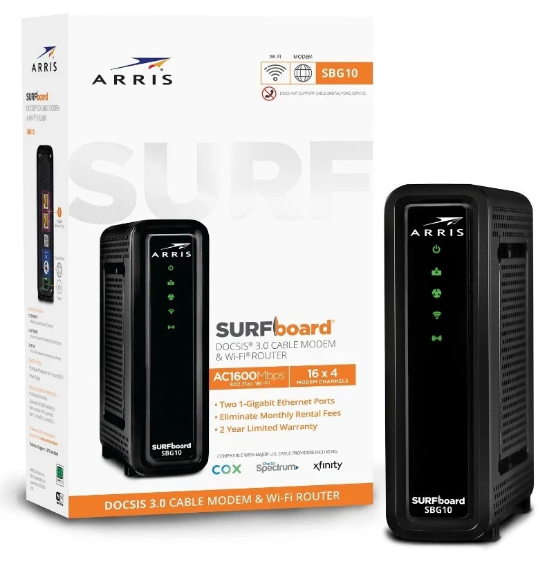 ARRIS SURFboard SBG10 DOCSIS 3.0 AC1600 Wi-Fi Cable Modem Router