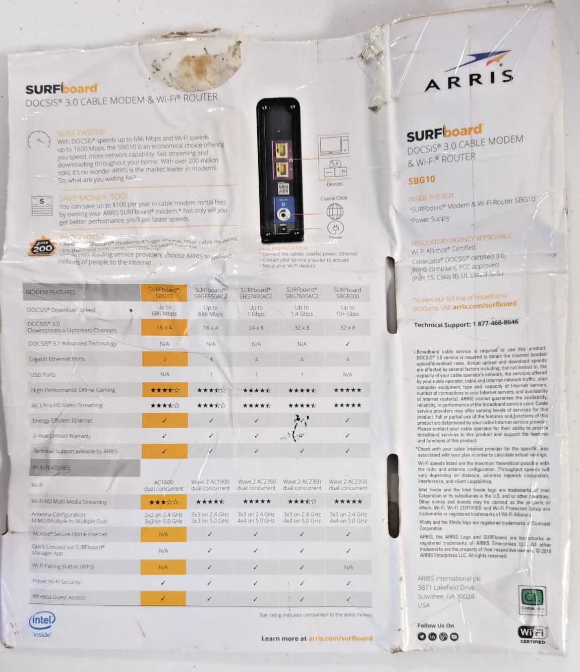 OPEN BOX – ARRIS SBG10 SURFboard AC1600 Dual-Band Cable Modem Router – Black