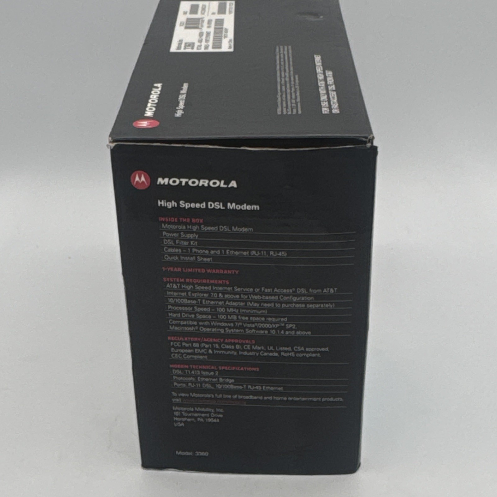 Motorola 3360 AT&T ADSL2+ DSL Modem 24 Mbps RJ-45/DSL SC1213 Black