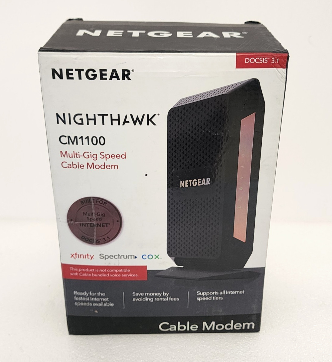 Netgear CM1100-100NAS Nighthawk DOCSIS 3.1 Multi-Gig Speed Cable Modem, Open Box