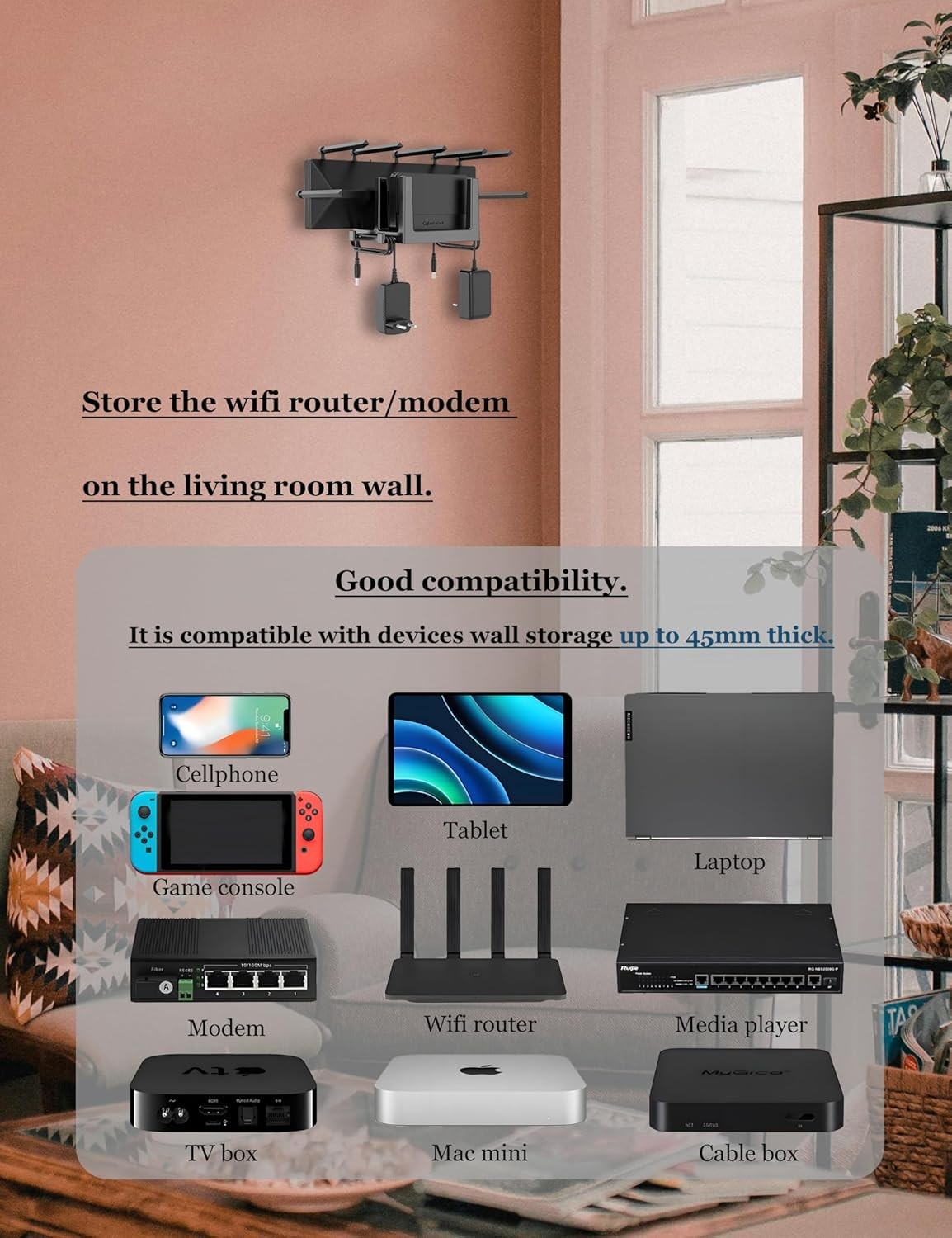 Wall Shelf for Router, Modem & Cable Box