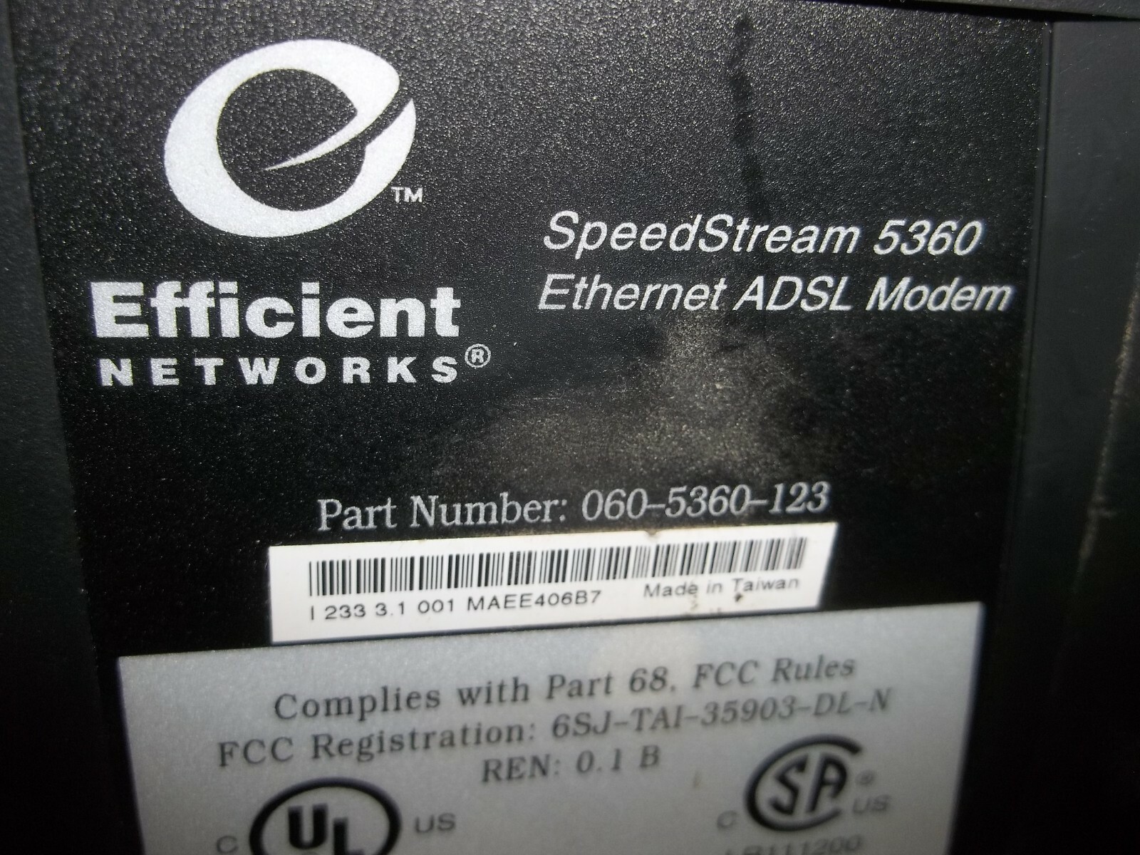EFFICIENT NETWORKS 060-5360-123 SPEEDSTREAM 5360 ETHERNET ADSL MODEM (647)