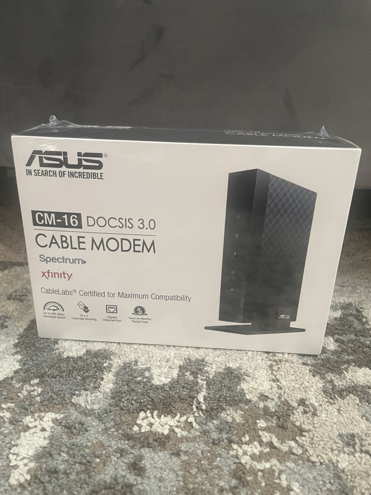 Asus CM-16 DOCSIS 3.0 Cable Modem Gigabit LAN 686Mbps w Power Cord & Ethernet