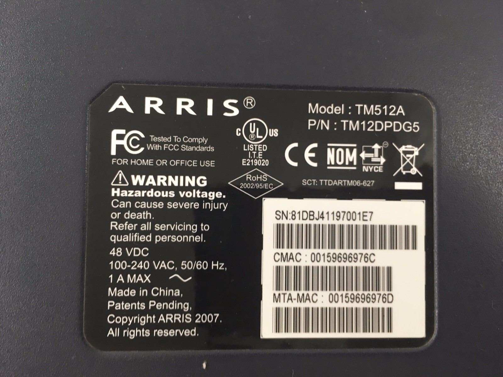 Arris Touchstone Telephony modem TM512
