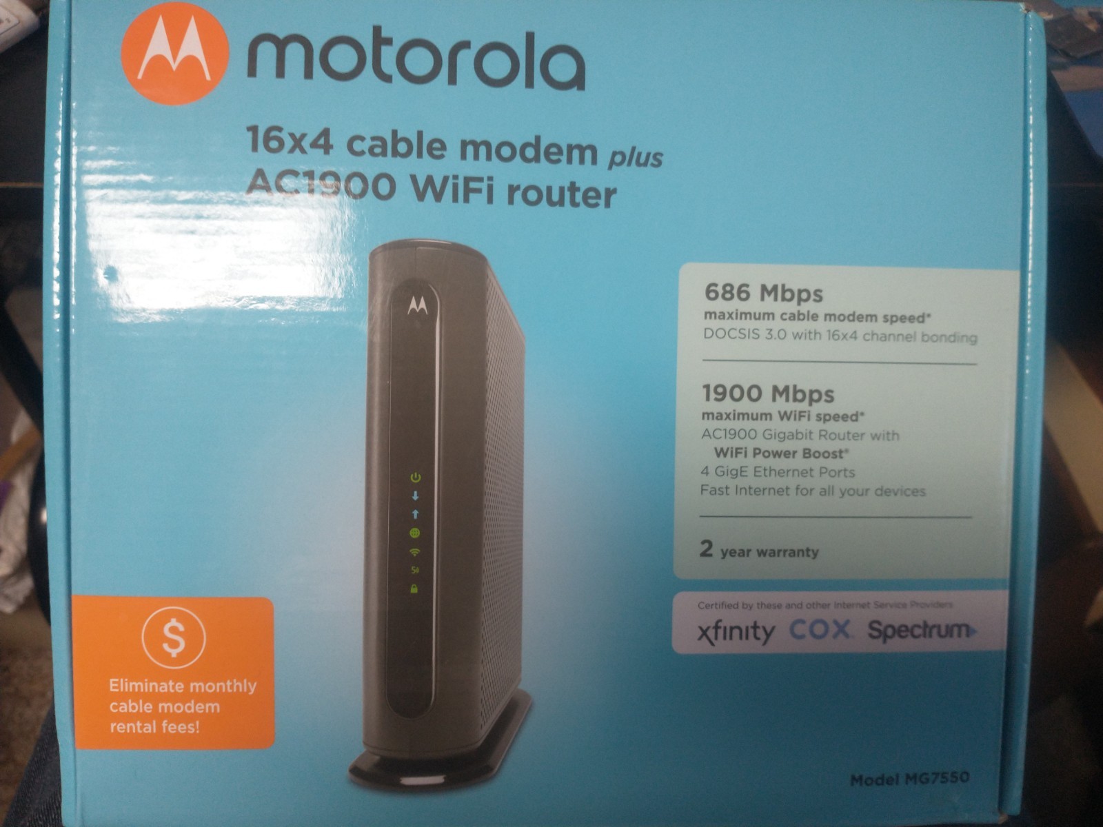 Motorola MG7550 16×4 High Speed ​​Cable Modem Plus AC1900 WiFi Router