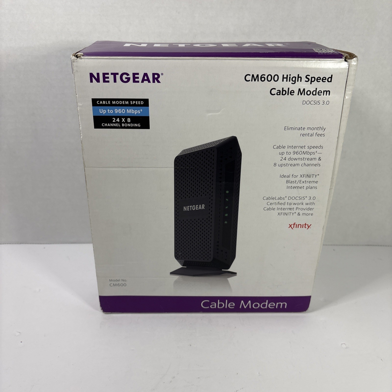 Netgear CM600 High Speed Cable Modem DOCSIS 3.0 24×8 Channel Bonding Black