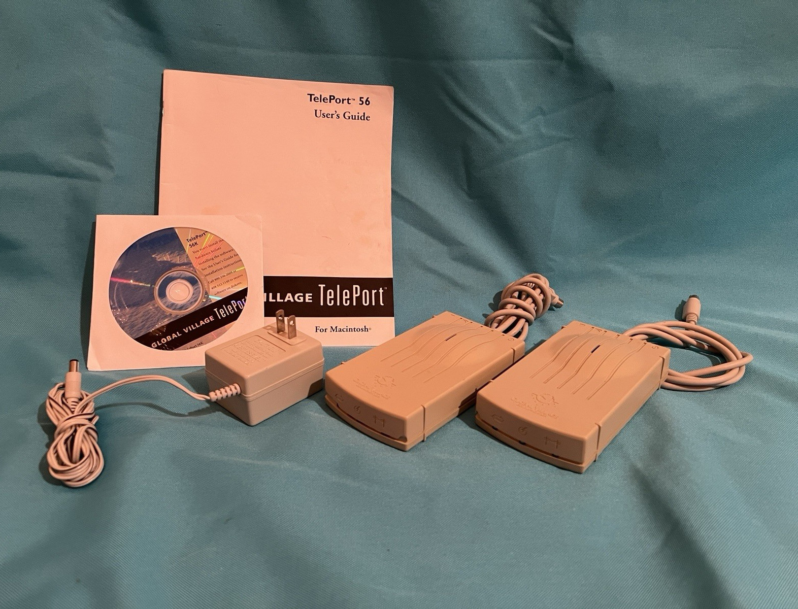 2x Global Village TelePort 56 56K Fax/Modems for Mac w/ 1x Adapter, Accessories
