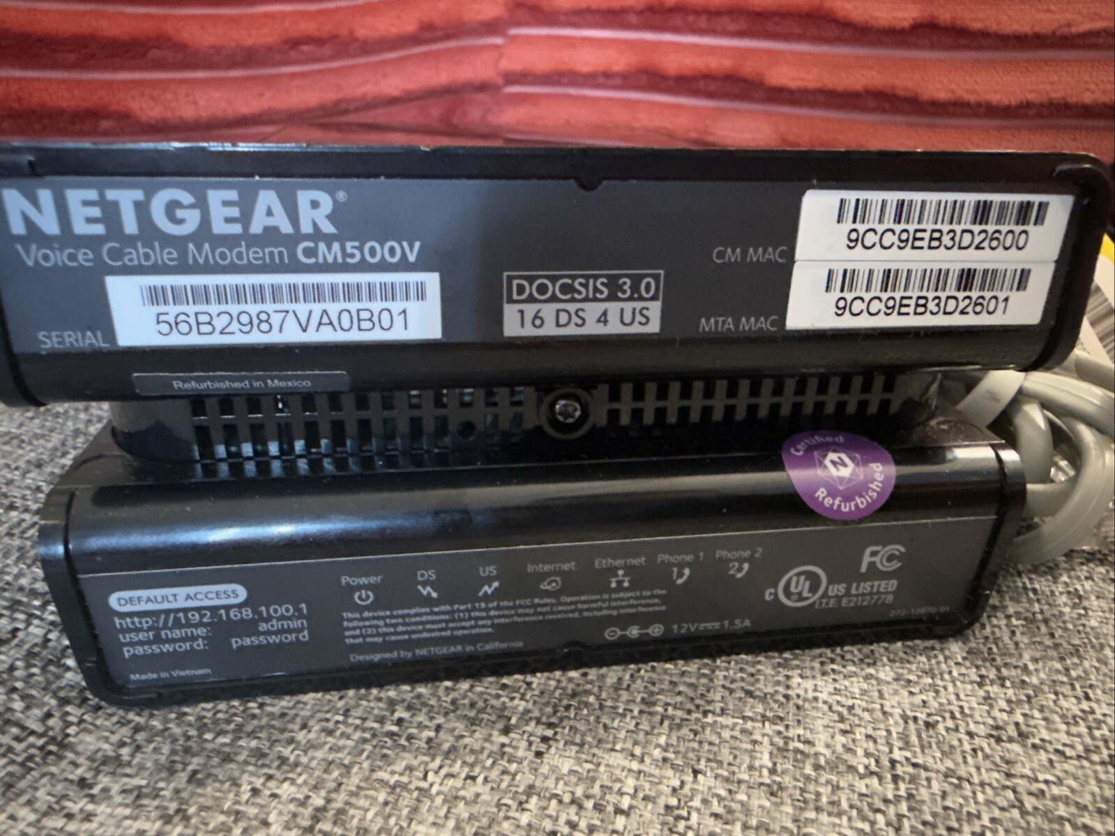 Netgear CM500V High Speed Compatible DOCSIS 3.0 Cable Modem In Black