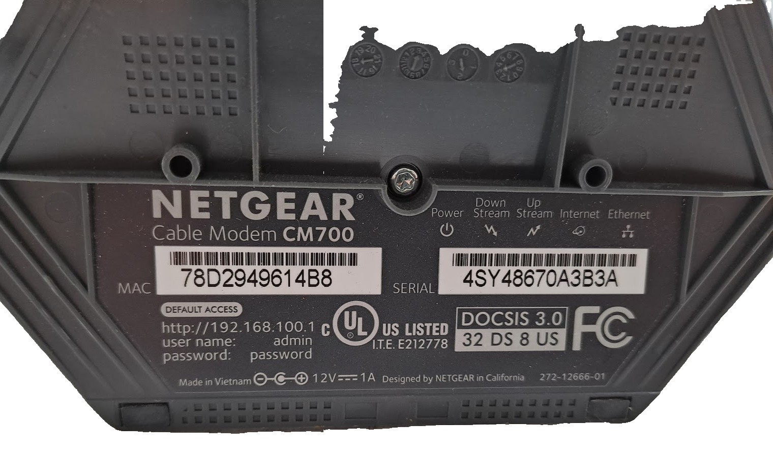 NETGEAR CM700 DOCSIS 3.0 High Speed Cable Modem Power Cable