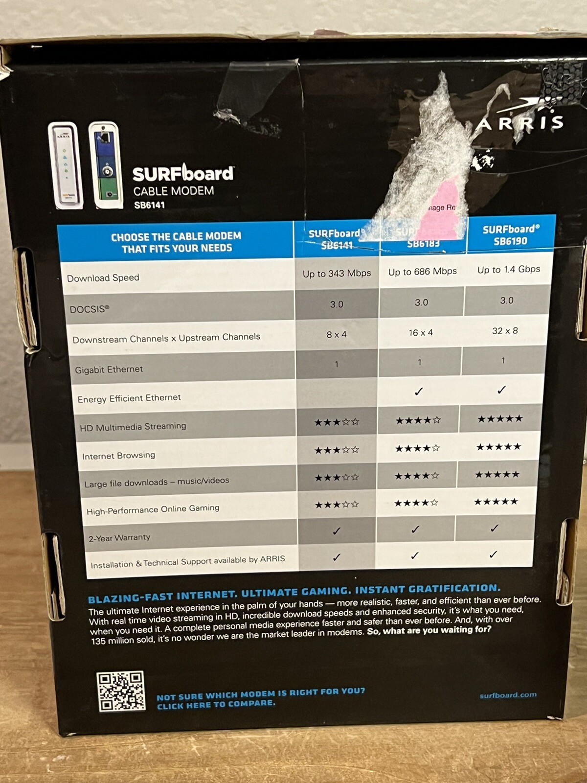 Arris Surfboard Cable Modem 400 Series Model SB6141 DOCSIS 3.0 Certified