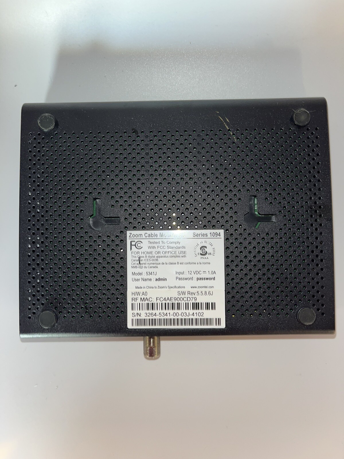 ZOOM CABLE MODEM 3.0 Model 5341J-SERIES 1094 – Tested Works See Photo
