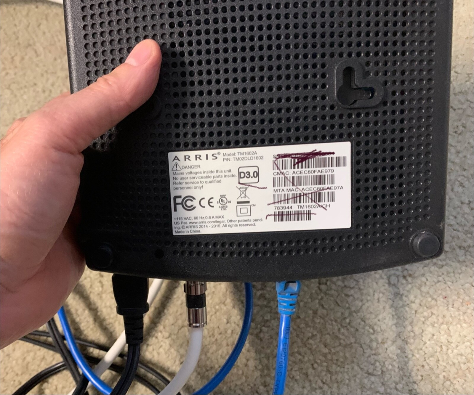 ARRIS (OPTIMUM Cable) Router Modem – DOCSIS 3.0 Model – TM1602A