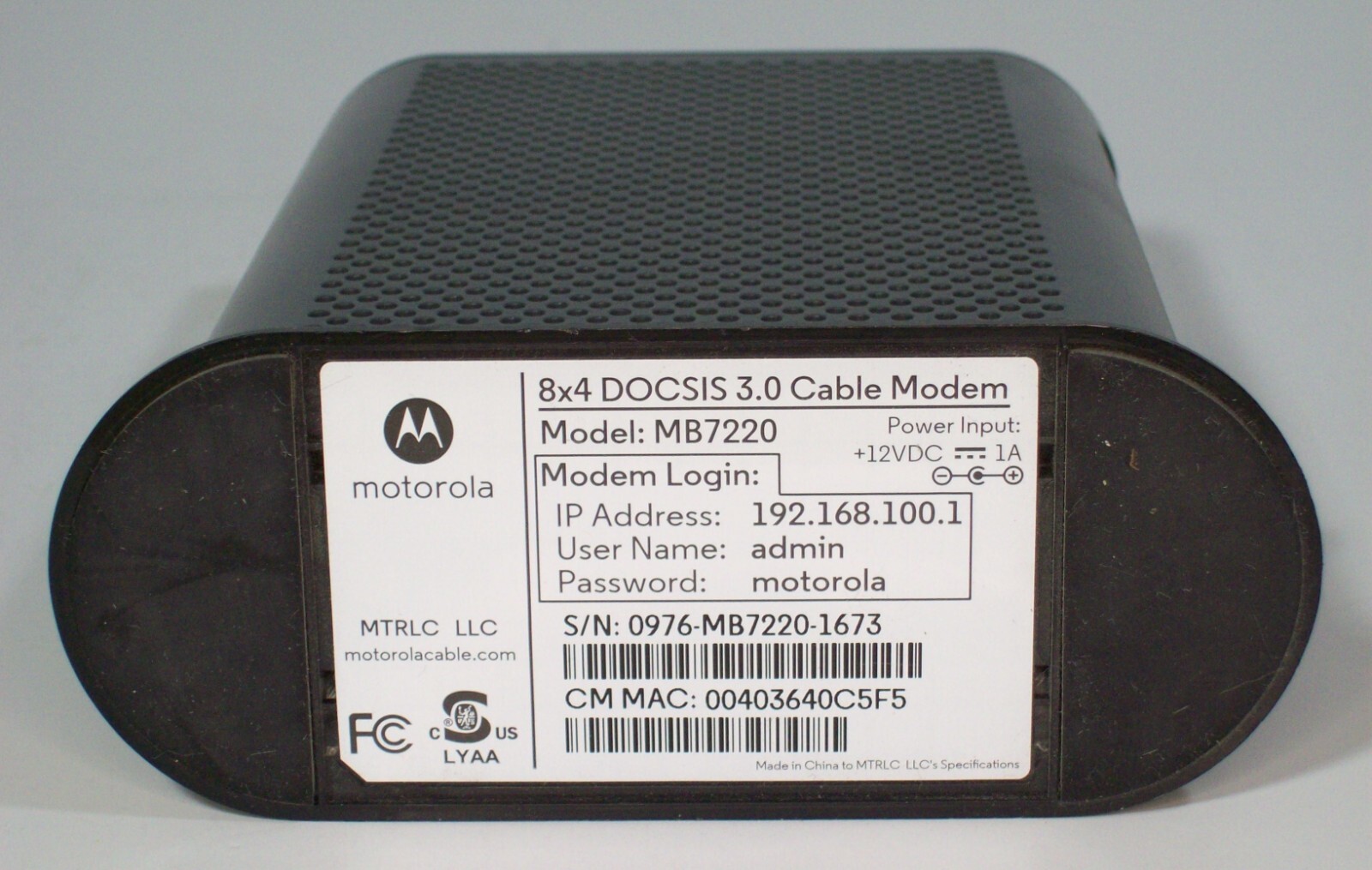 Motorola MB7220 DOCSIS 3.0 Cable Modem 8×4 343 Mbps Working Pull Comcast Xfinity