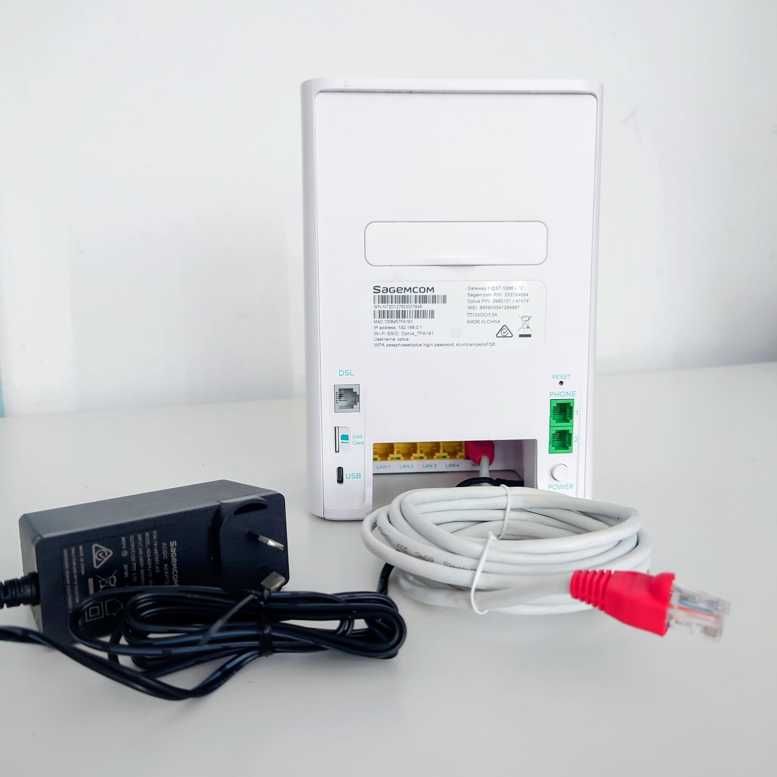 Optus Sagemcom F@ST 5366 LTE Gateway Modem Router – Wi-Fi – With Power Adapter