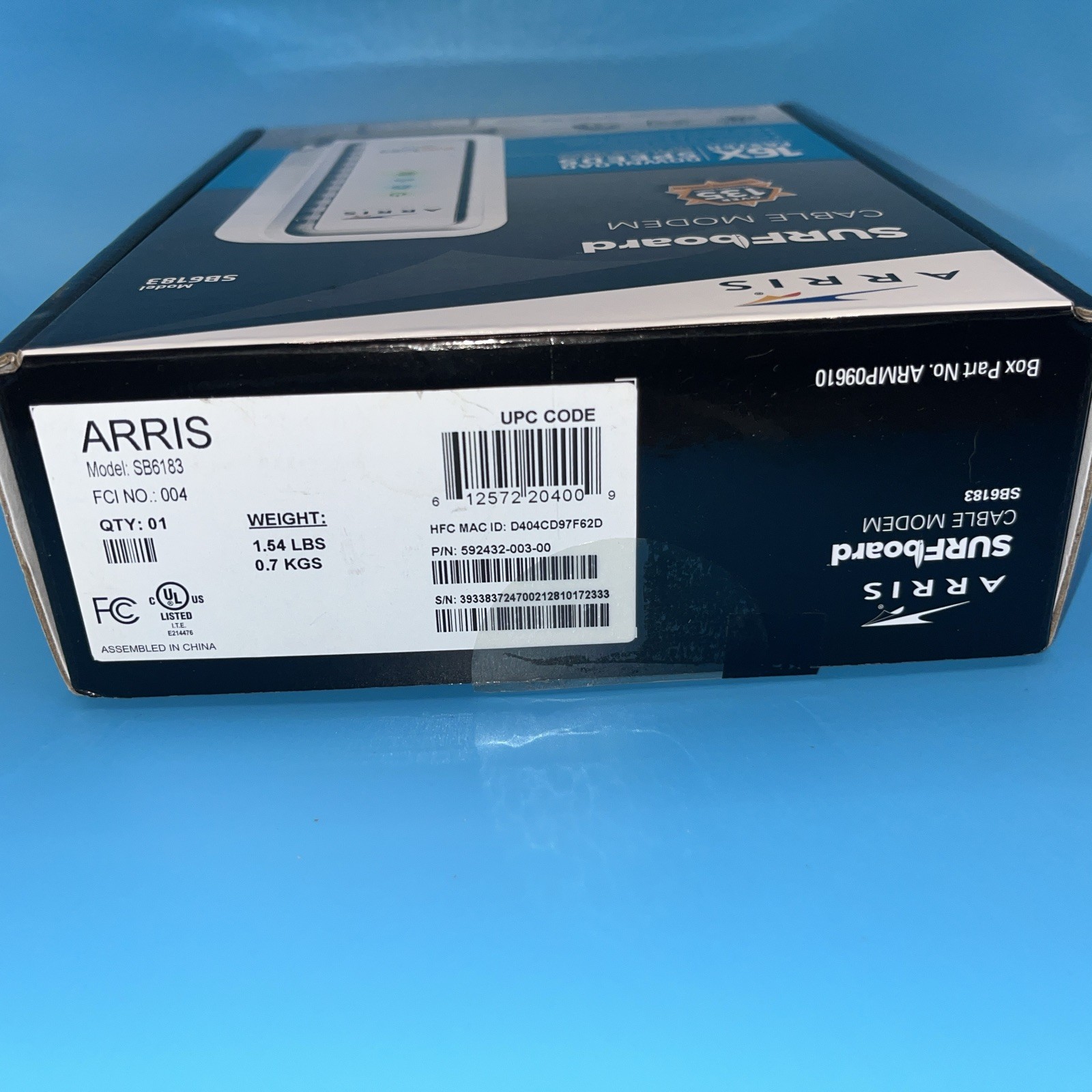 ARRIS SB6183 SURF Board 16 x 4 686 Mbps DOCSIS Speed 3.0 Cable Modem White New