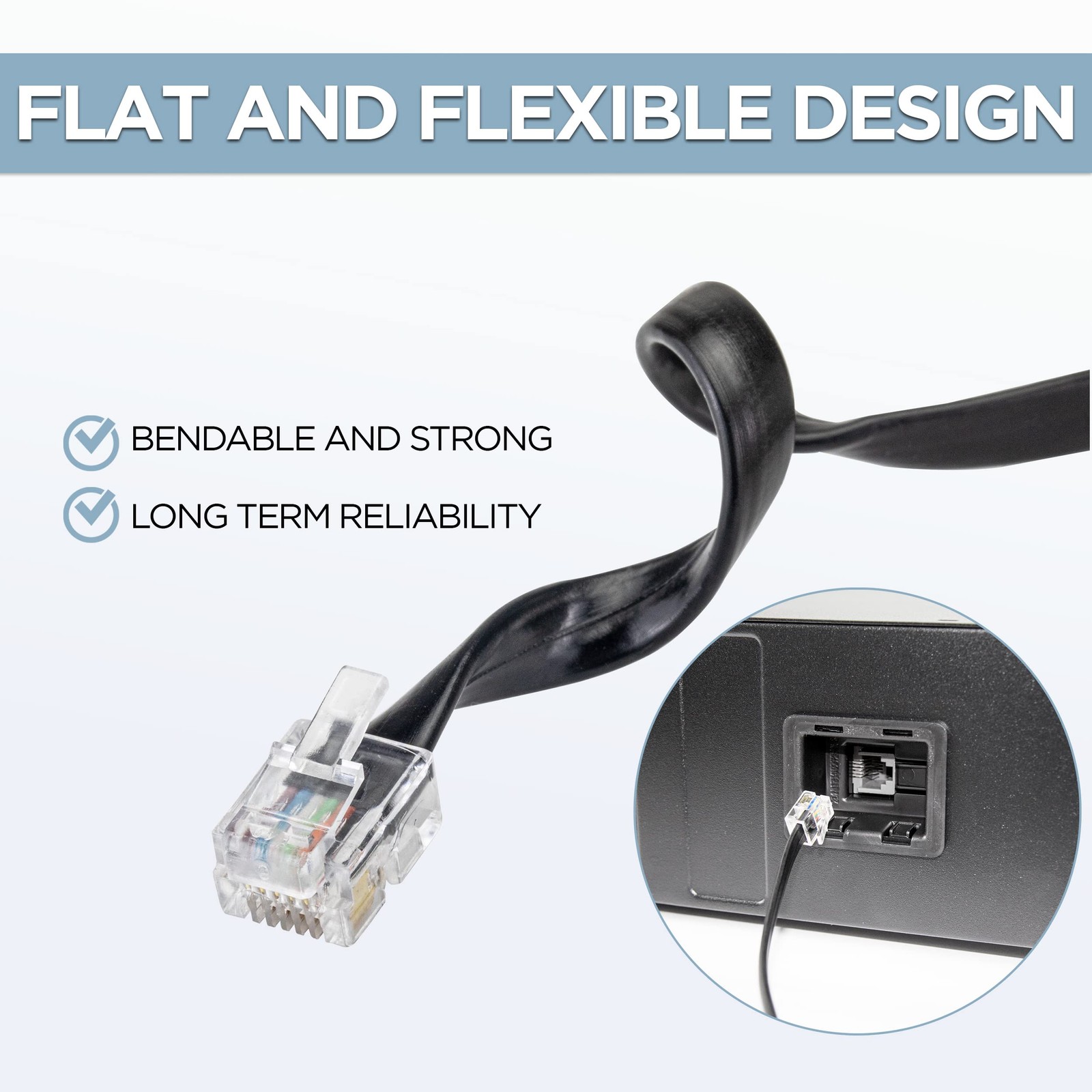 5 Feet Rj11 / Rj12 Data Cable Heavy Duty 6pins Highspeed Extension For Cash Regi