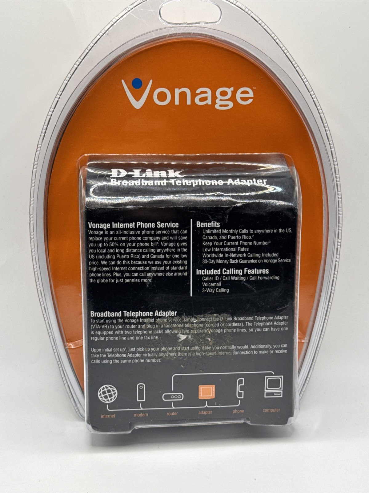 D-Link VTA-VR Vonage Broadband Telephone Adapter Internet Phone Starter Kit NEW