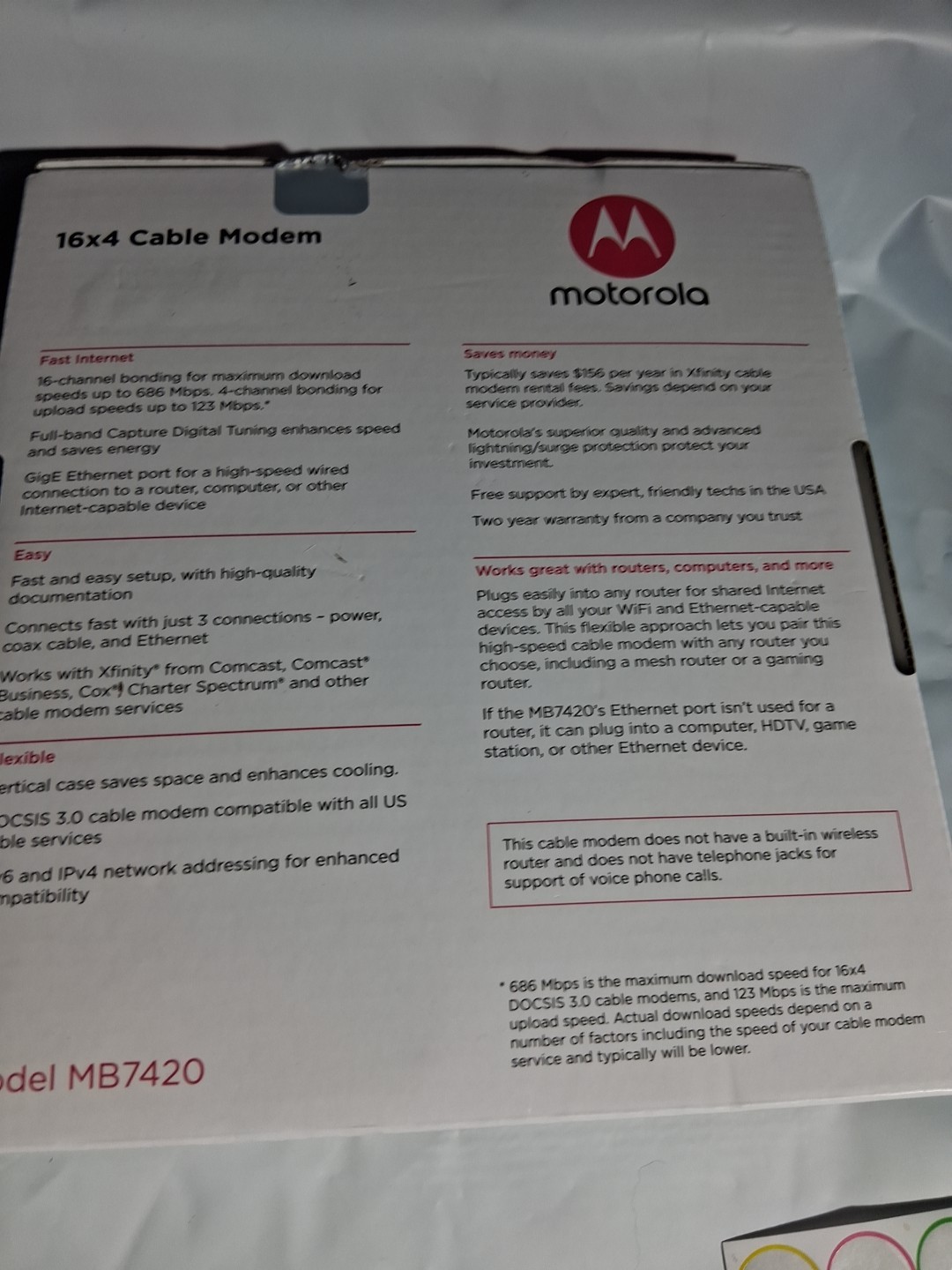 MOTOROLA 16×4 Cable Modem Model MB7420 ~ 686 Mbps DOCSIS 3.0