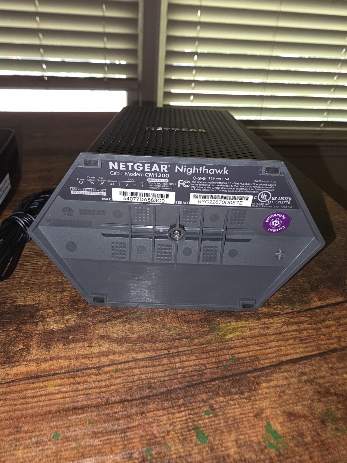 NETGEAR Nighthawk CM1200 DOCSIS 3.1 Cable Modem Power Supply Included