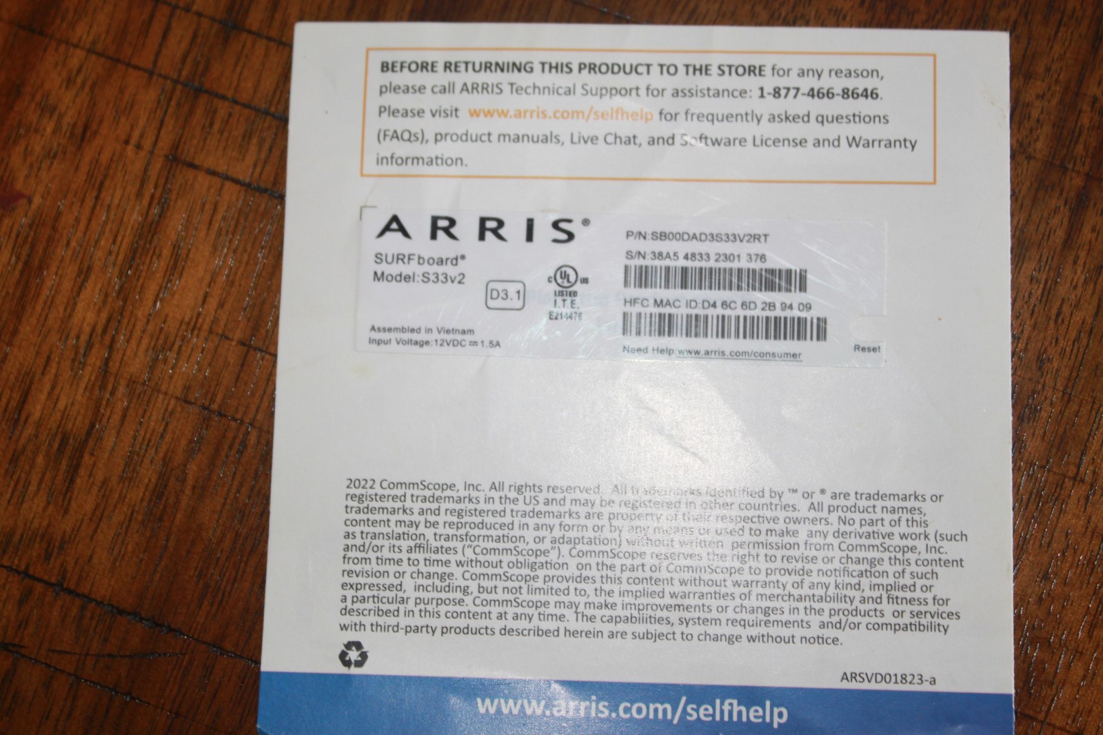 ARRIS S33 SURFboard DOCSIS 3.1 Multi-Gigabit Cable Modem 2.5 Gbps Ethernet Port