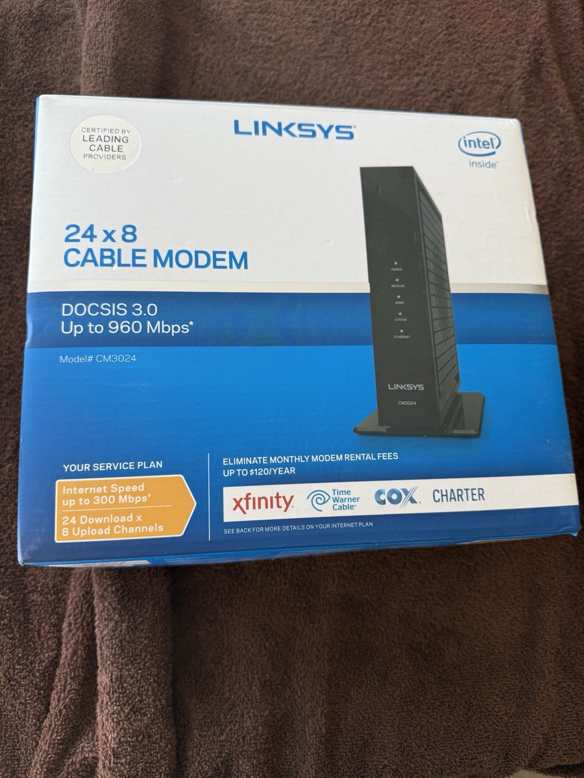 Linksys CM3024 DOCSIS 3.0 Cable Modem 960 Mbps Ethernet Xfinity Cox Charter