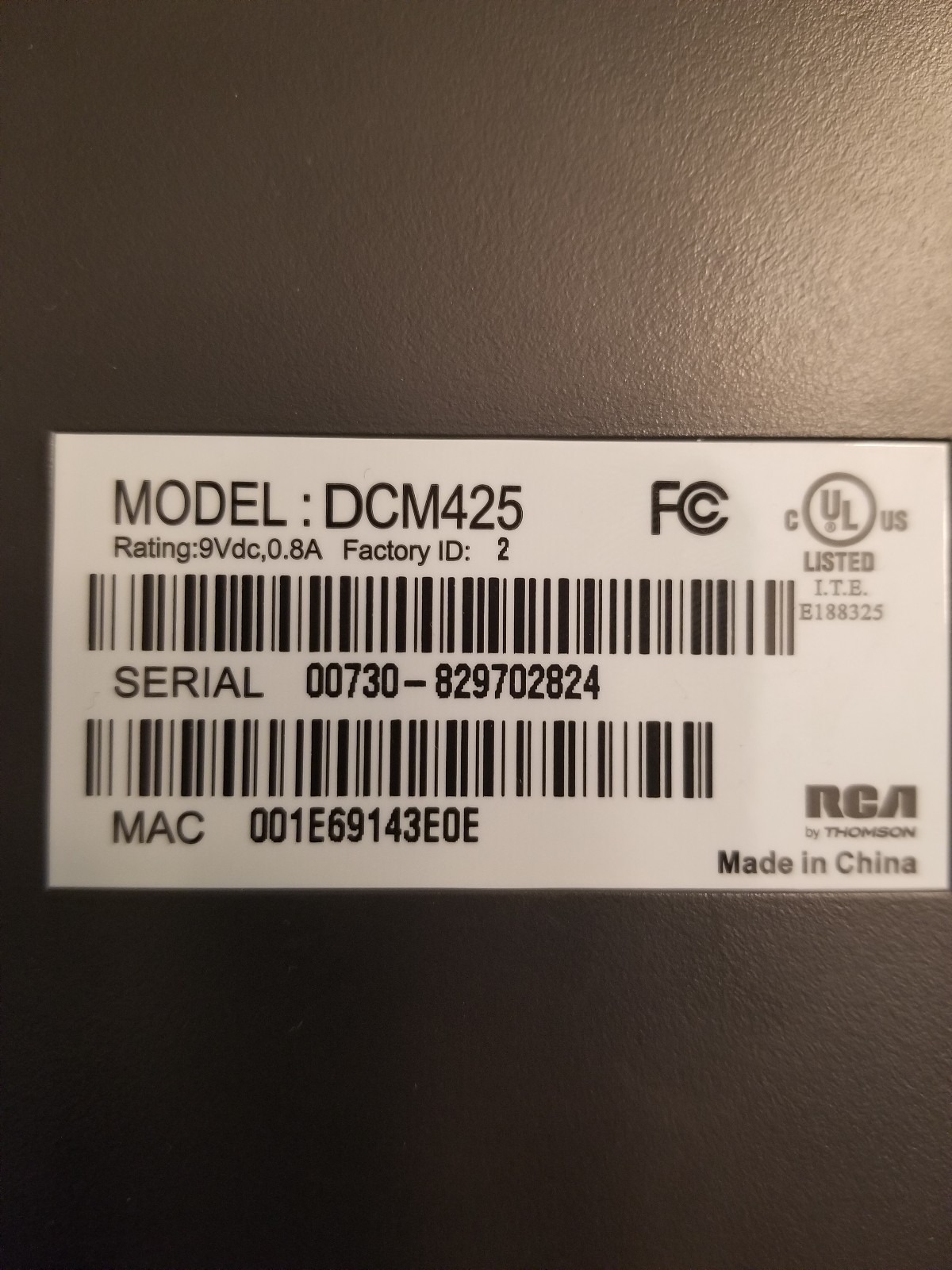 RCA DCM425 Broadband Cable Modem DOCSIS 2.0