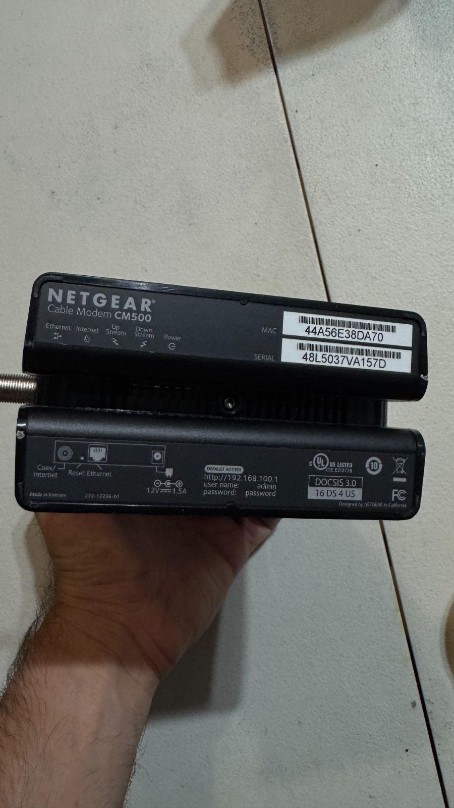 NETGEAR CM500 High Speed Cable Modem DOCSIS 3.0 w/ Power Cable [Tested & Works]
