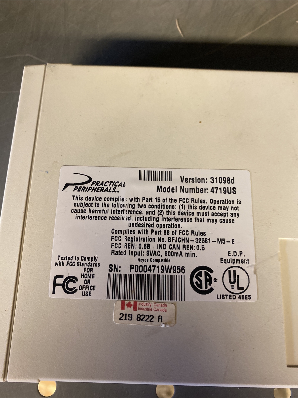 Practical Peripherals PM366 Model 4719us External Modem with AC Adapter
