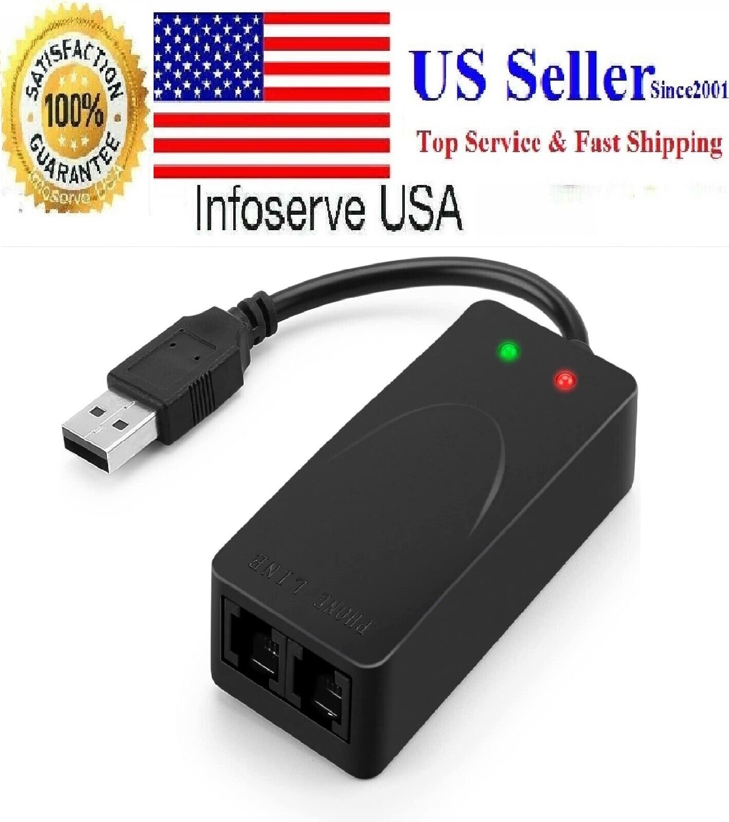 Dual RJ11 Port USB 56K External Dial Up Voice Fax Data Modem, 56K Fax/Modem USA*