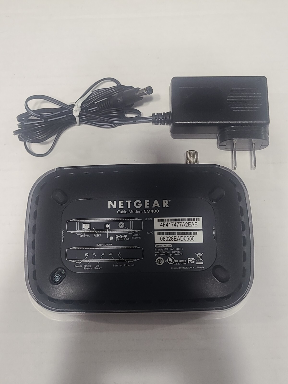 Netgear CM400 DOCSIS 3.0 Gigabit Ethernet Cable Modem w/ Adapter