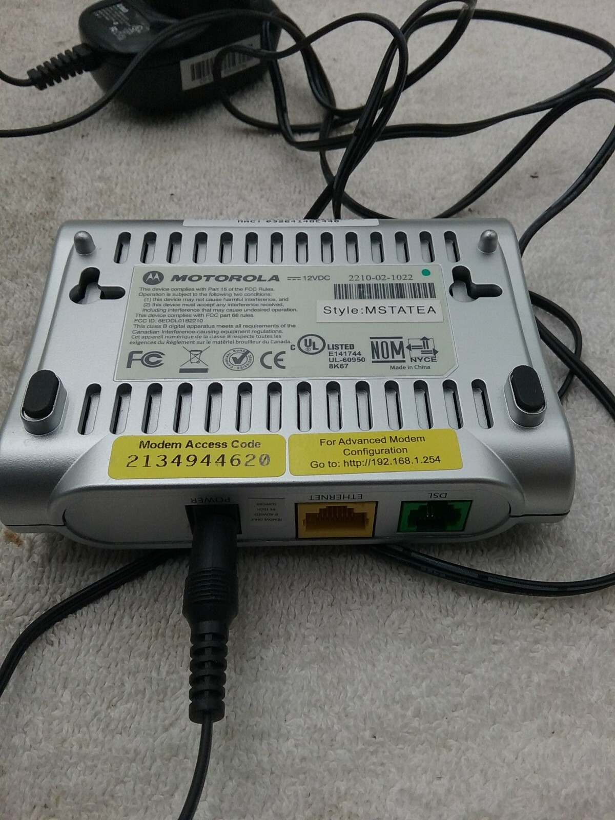 AT&T Motorola 2210-02-1022 MSTATEA DSL modem