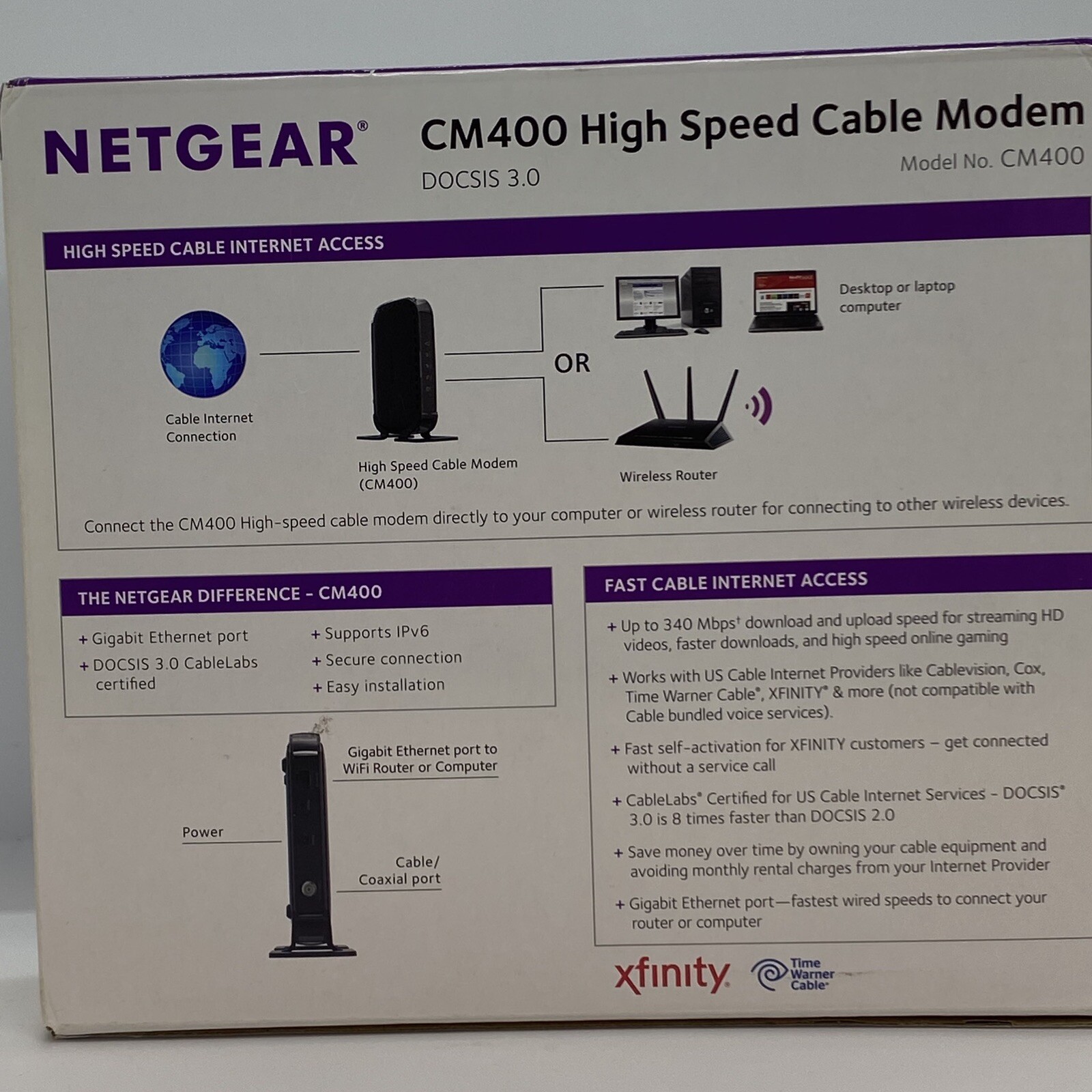 Netgear DOCSIS 3.0 (CM400-100NAS) 340 Mbps High Speed Cable Modem