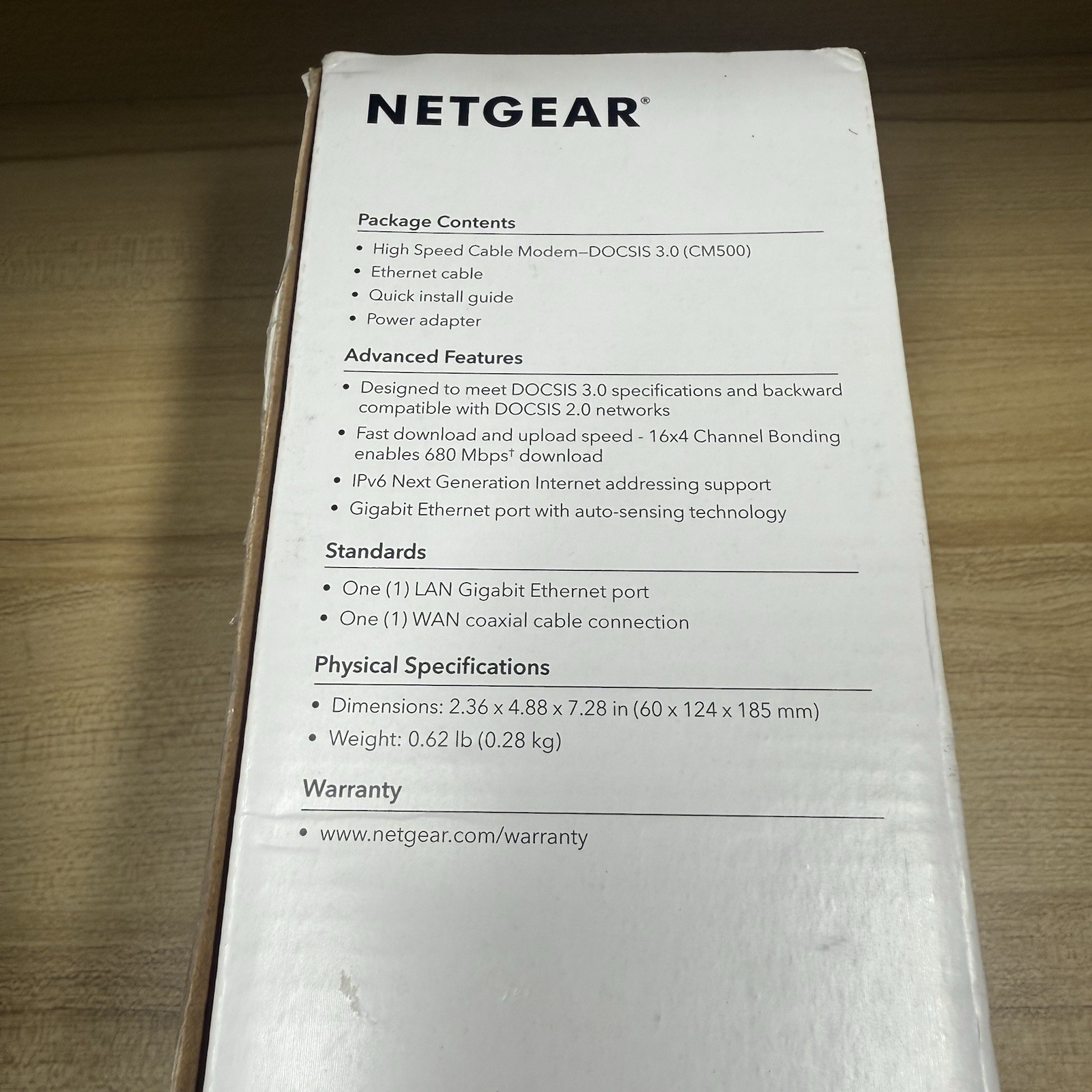 Netgear Model CM500 High Speed Cable Modem Speed Up to 680 Mbps Docsis 3.0