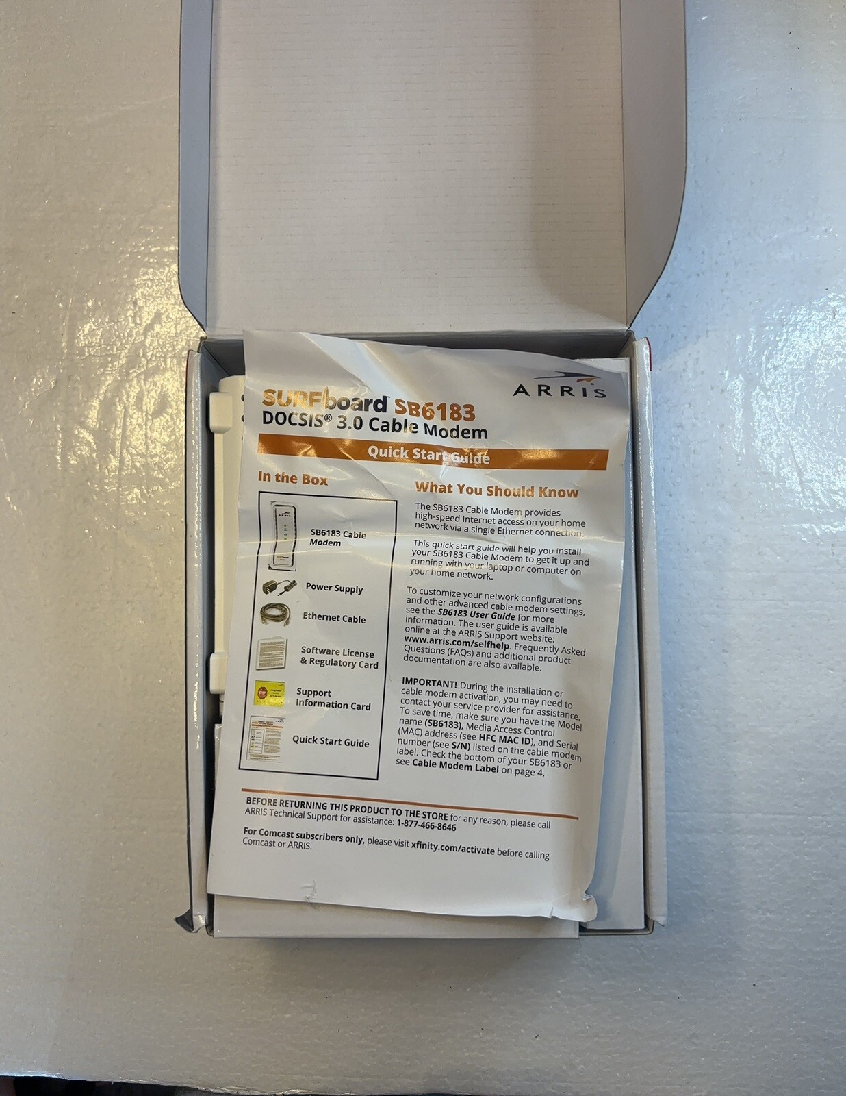 ARRIS SB6183 SURFboard DOCSIS 3.0 Cable Modem, 686Mbps, IPv4 & IPv6 Support, WHT
