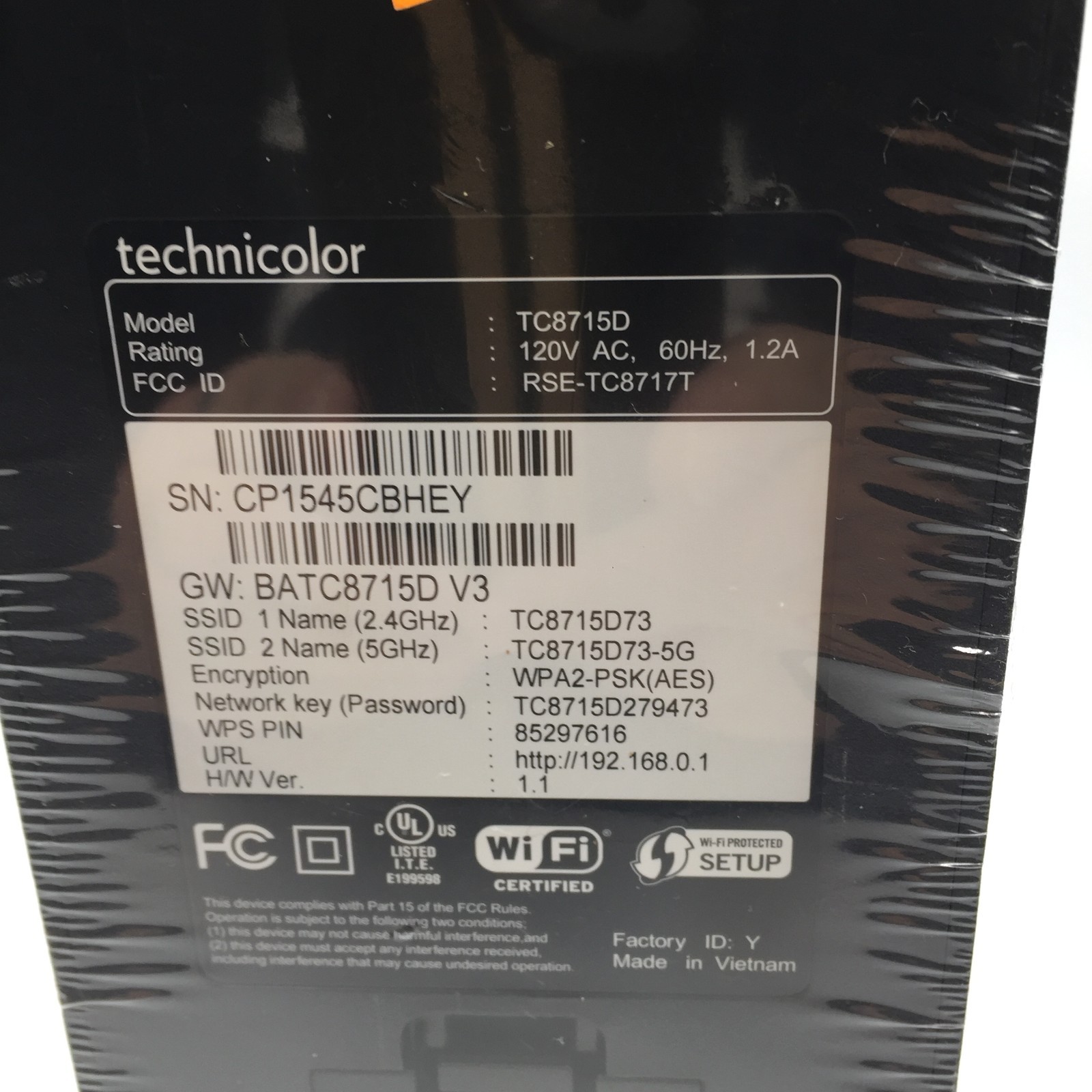 Technicolor TC8715D Wireless DOCSIS 3.0 Cable Modem/Router New Sealed Plastic