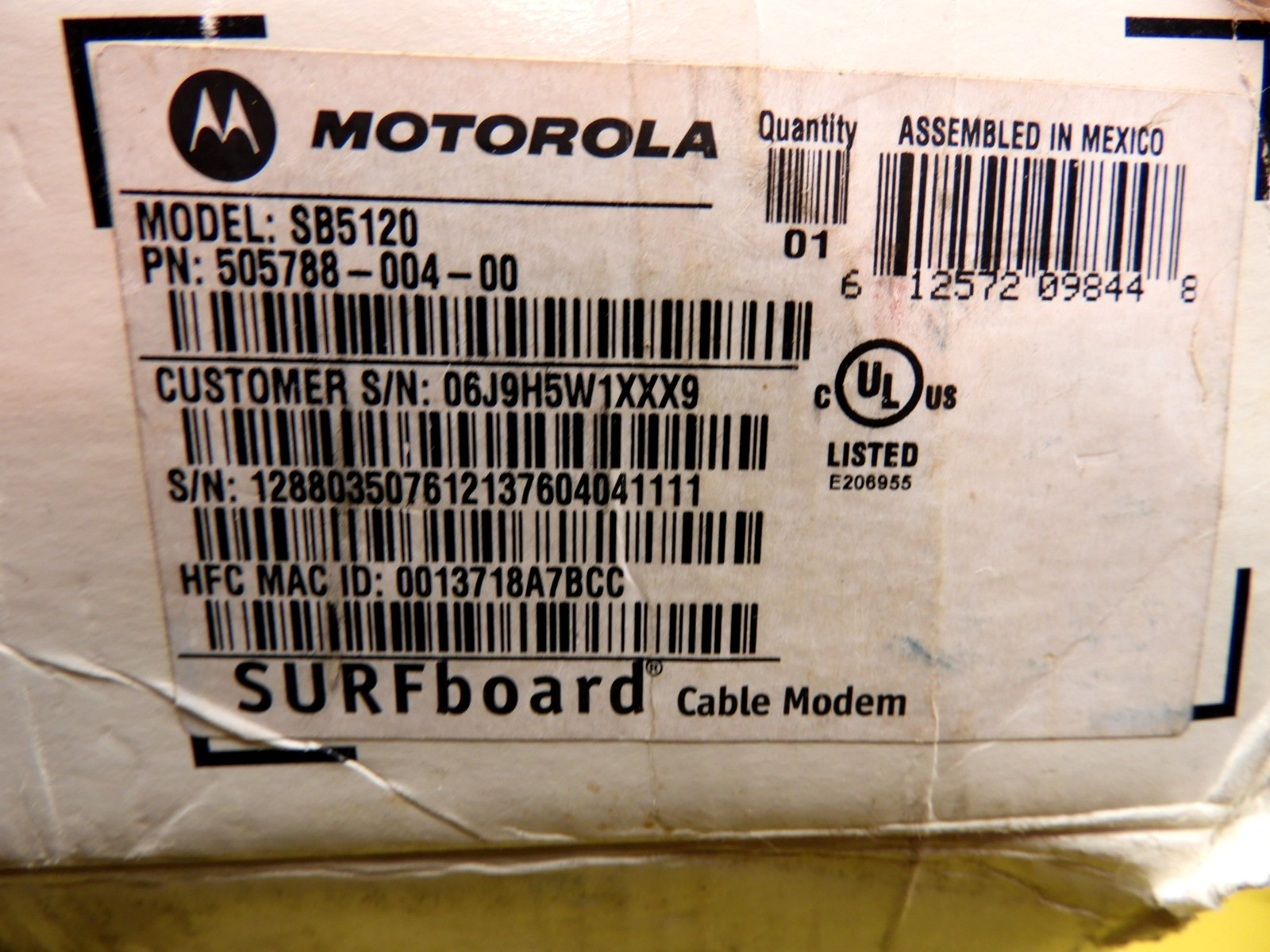 MOTORLA MODEL SB5120 SURFBOARD INTERNET CABLE MODEM COMCAST XFINITY 2002 BOXED