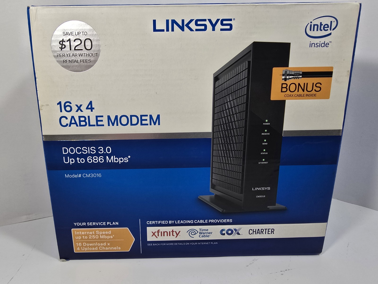 Linksys DOCSIS 3 16×4 Cable Modem (CM3016) Xfinity Spectrum New Open Box