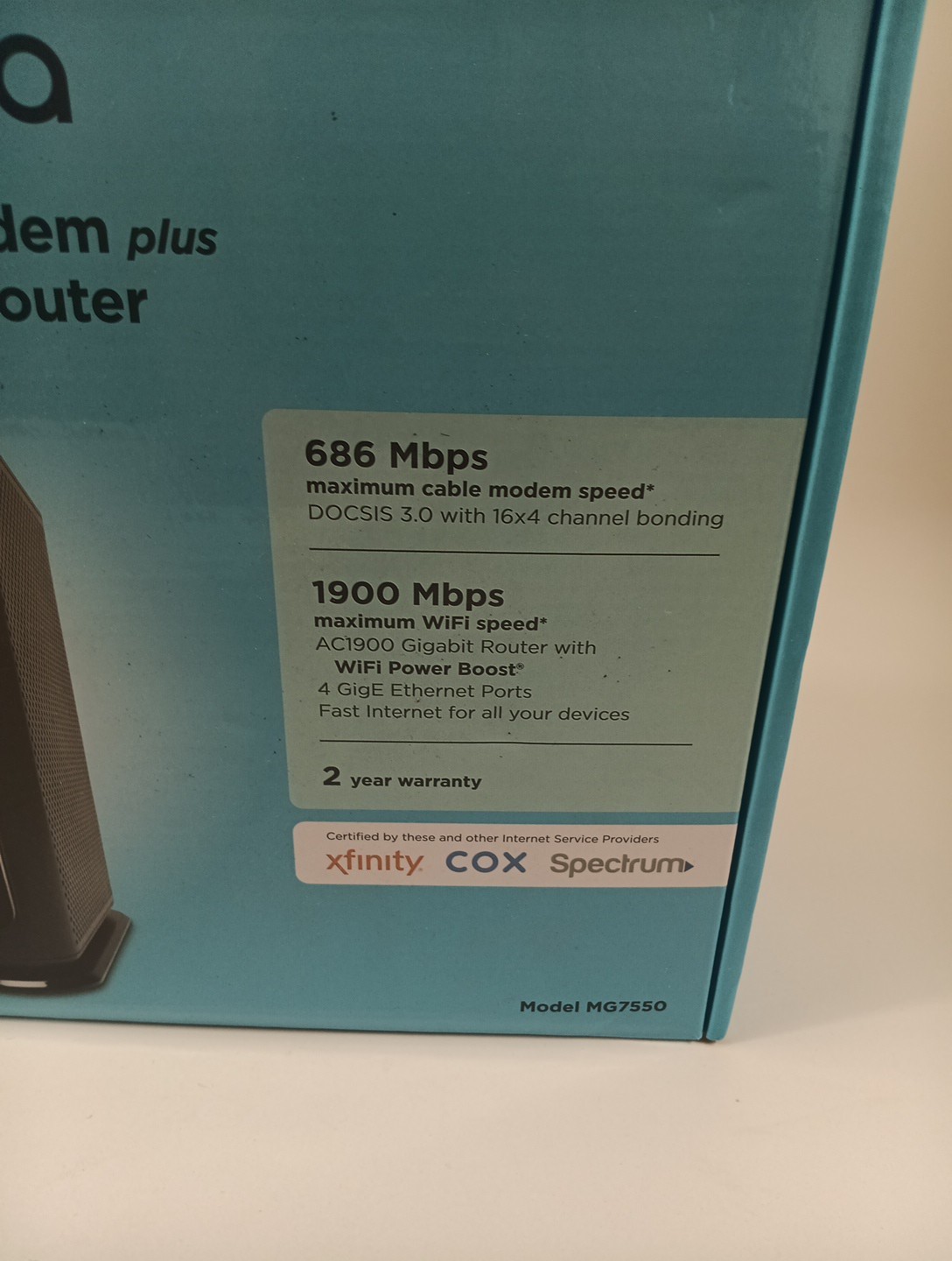 Motorola MG7550 Dual Band AC1900 Cable Modem and Wi-Fi Gigabit Router