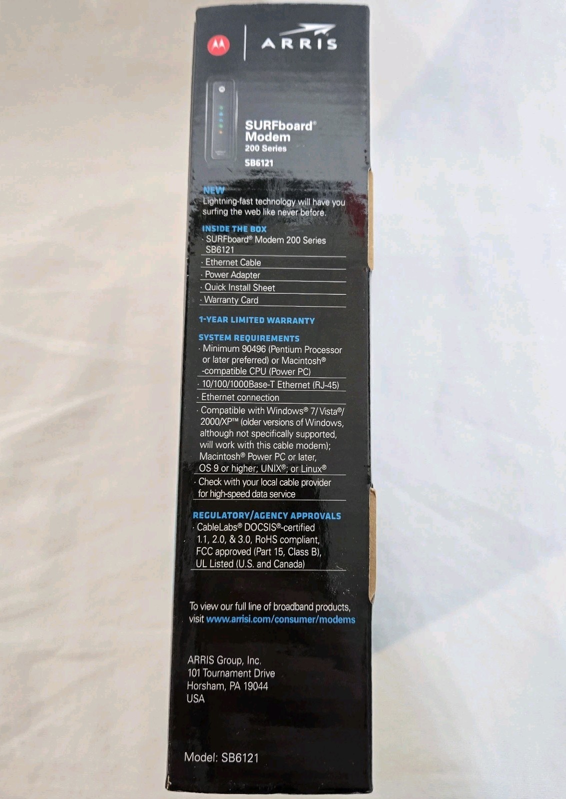 Motorola Arris SURFboard SB6121 DOCSIS 3.0 Cable Modem – Black W/AC Adapter