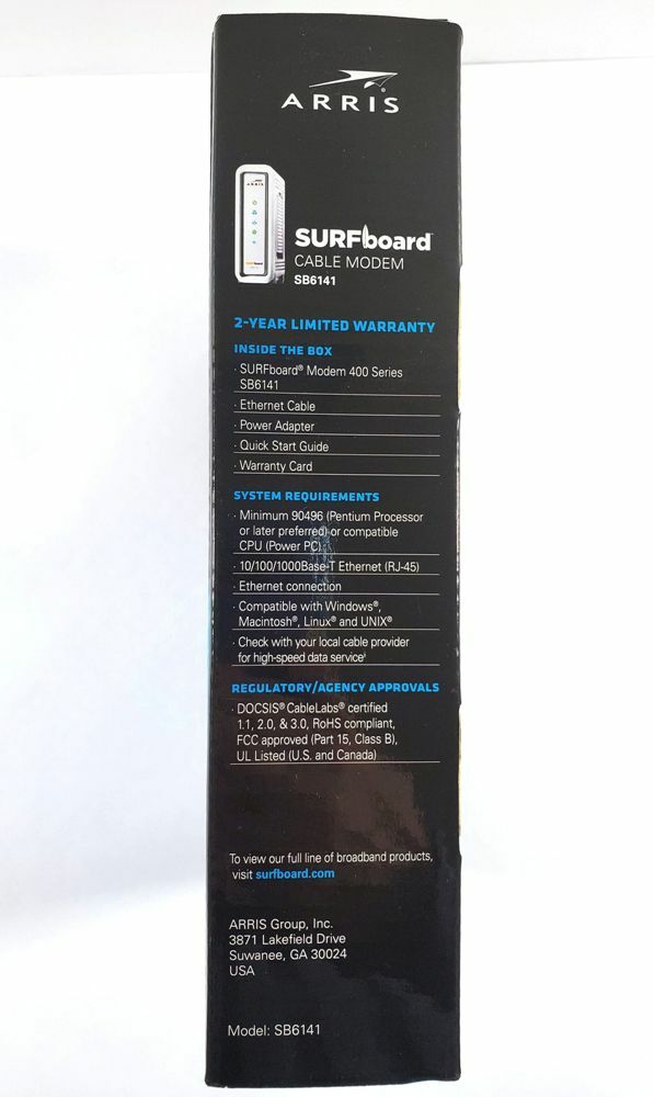 ARRIS SURFboard Cable Modem SB6141 DOCSIS 3.0 Power Adapter