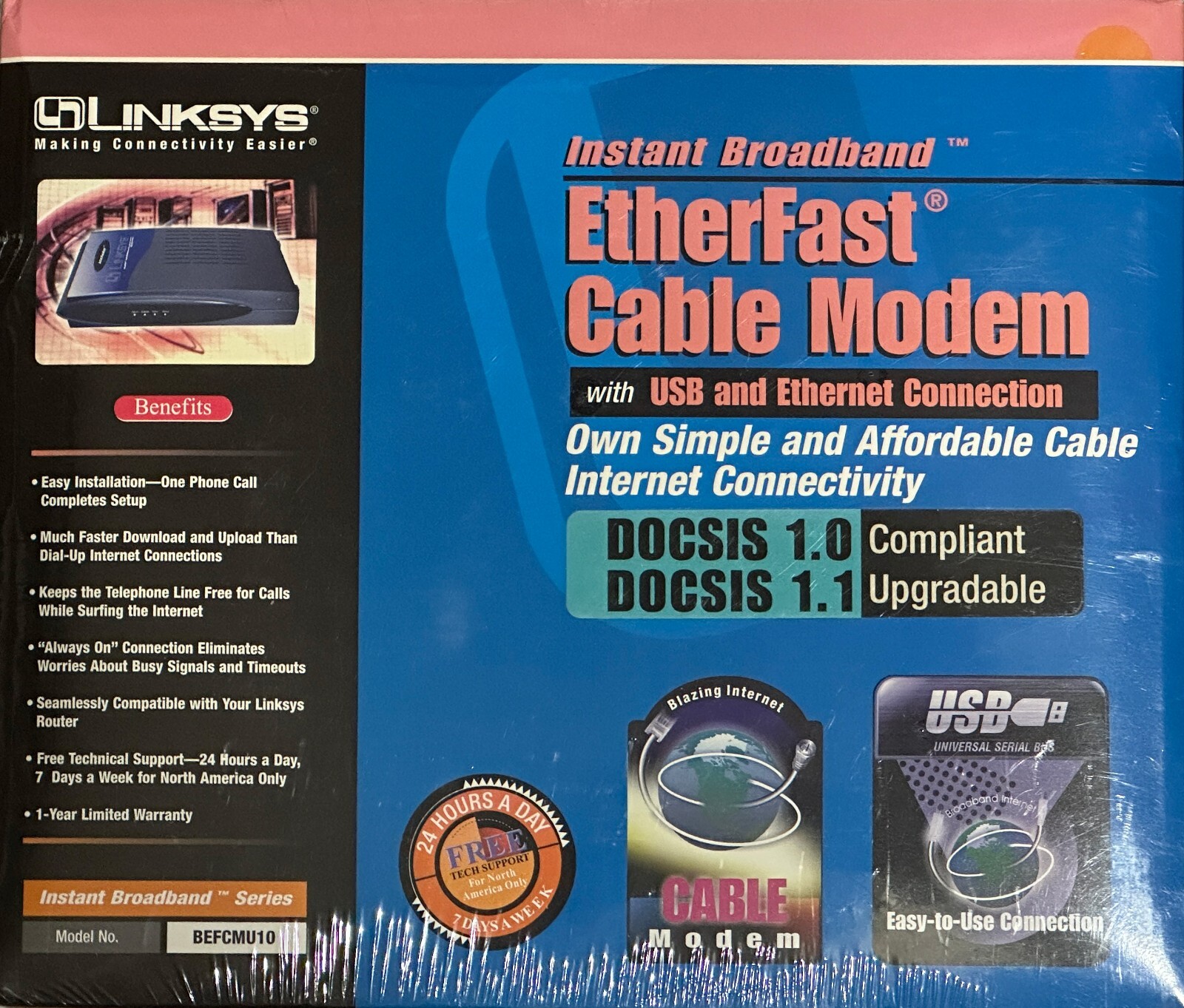 New Sealed Linksys BEFCMU10 EtherFast Broadband Ethernet Cable Modem