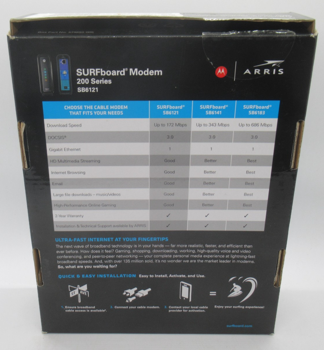 MOTOROLA ARRIS 200 SERIES SURFBOARD HI-SPEED DOCSIS 3.0 CABLE MODEM SB6121, IPV6
