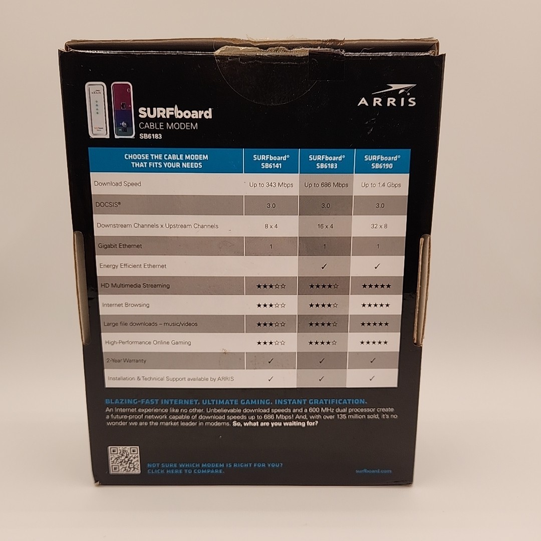 ARRIS SB6183 686 Mbps Cable Modem, White – 59243200300